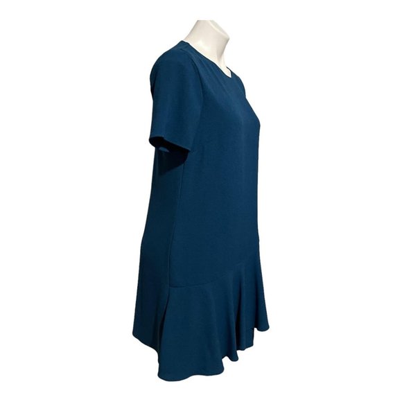 Charles Henry Size Medium Teal Ruffle Detail Short Sleeve Crewneck Shift Dress - Picture 4 of 7